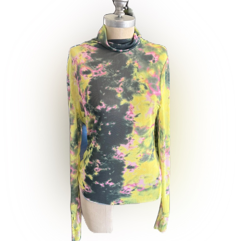 AFRM Women’s  Tie Dye Long Sleeve Sheer Top Multicolor. Size Large